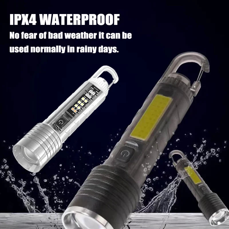 Super Bright LED Flashlight USB LED Flashlight Telescopic Zoomable Camping Lantern Work Lights Outdoor Torch Emergency Lighting