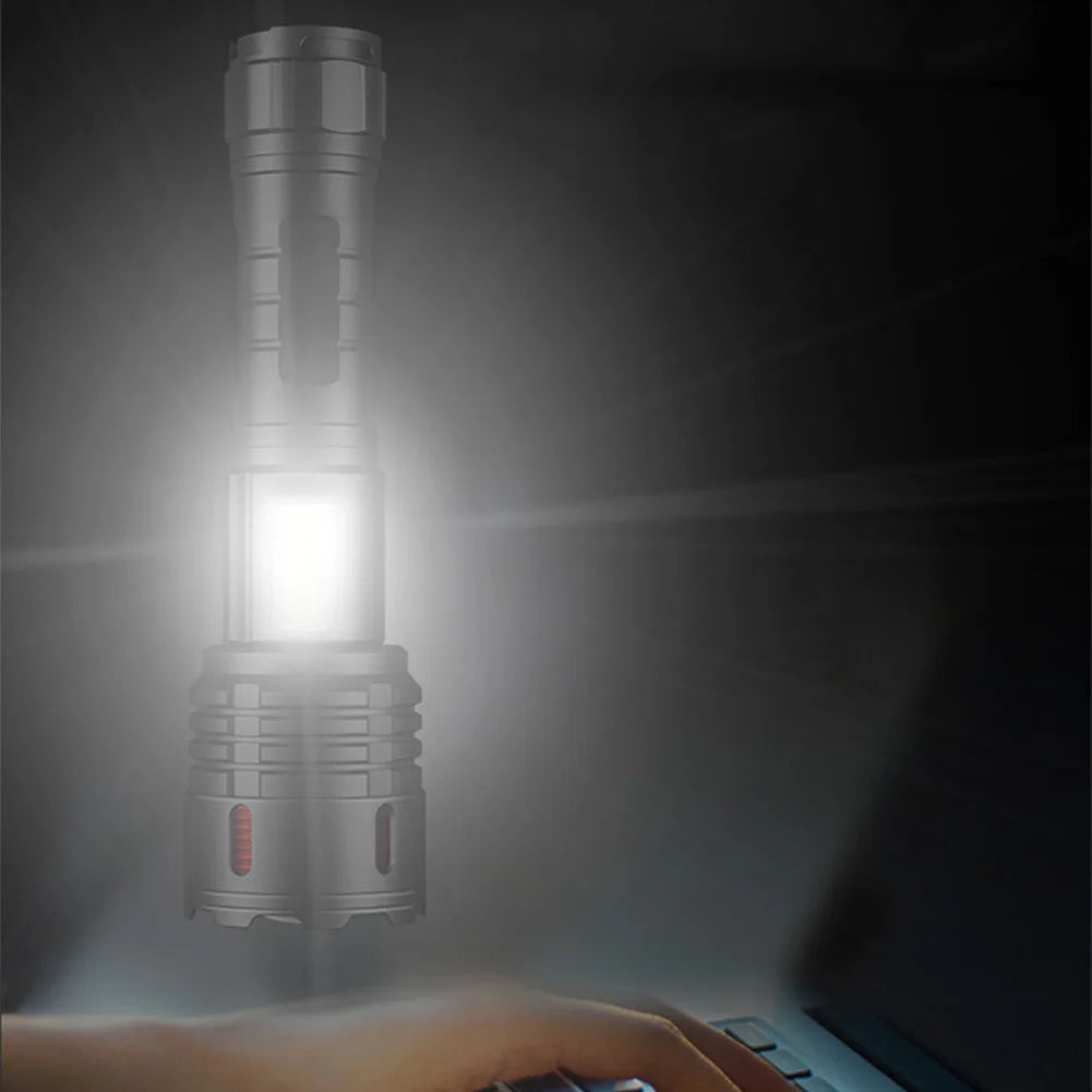 Handheld LED Flashlight with COB Side Light Super Bright Flashlight USB Charging IPX4 Waterproof Power Display for Power Outages
