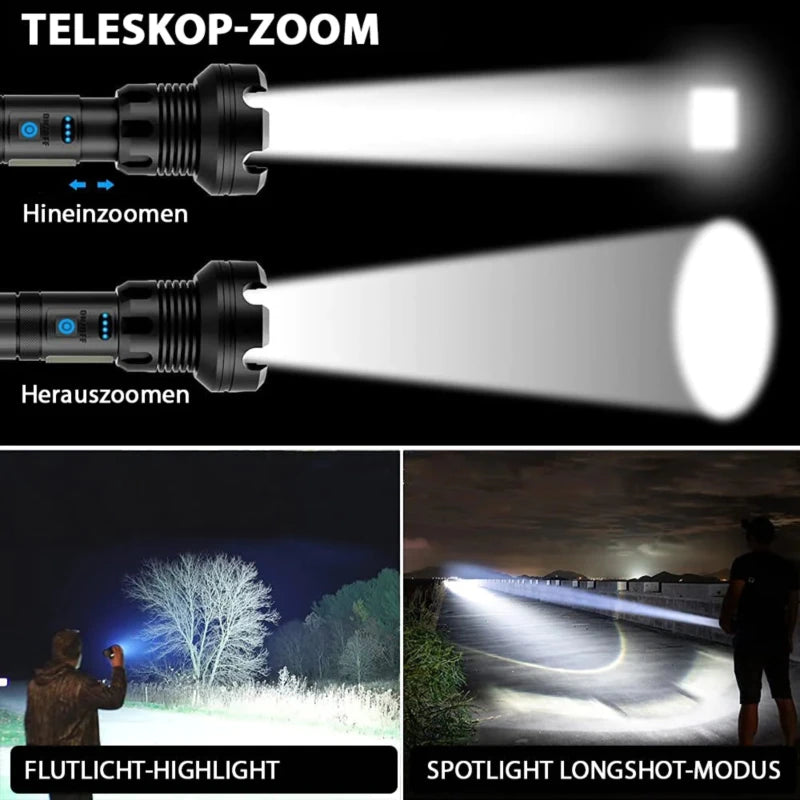 Super Bright Rechargeable Flashlight High Power LED Flashlight Powerful Torch Usb Tactical Lantern Zoom Lighting Rechargeable