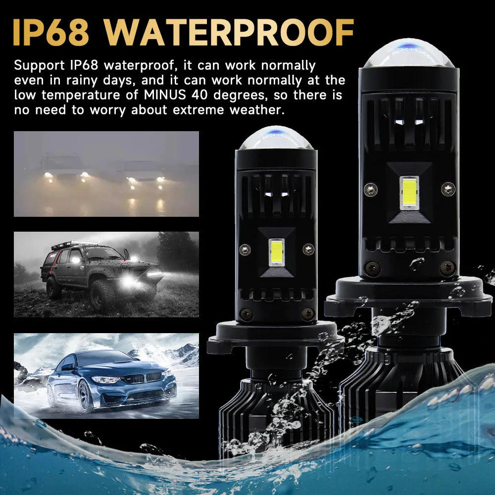 New Car Light Mini Lens LED H4 H7 60W Bulb Car Headlight High Beam Low Beam 6500k White Headlight Bulbs Conversion Kit