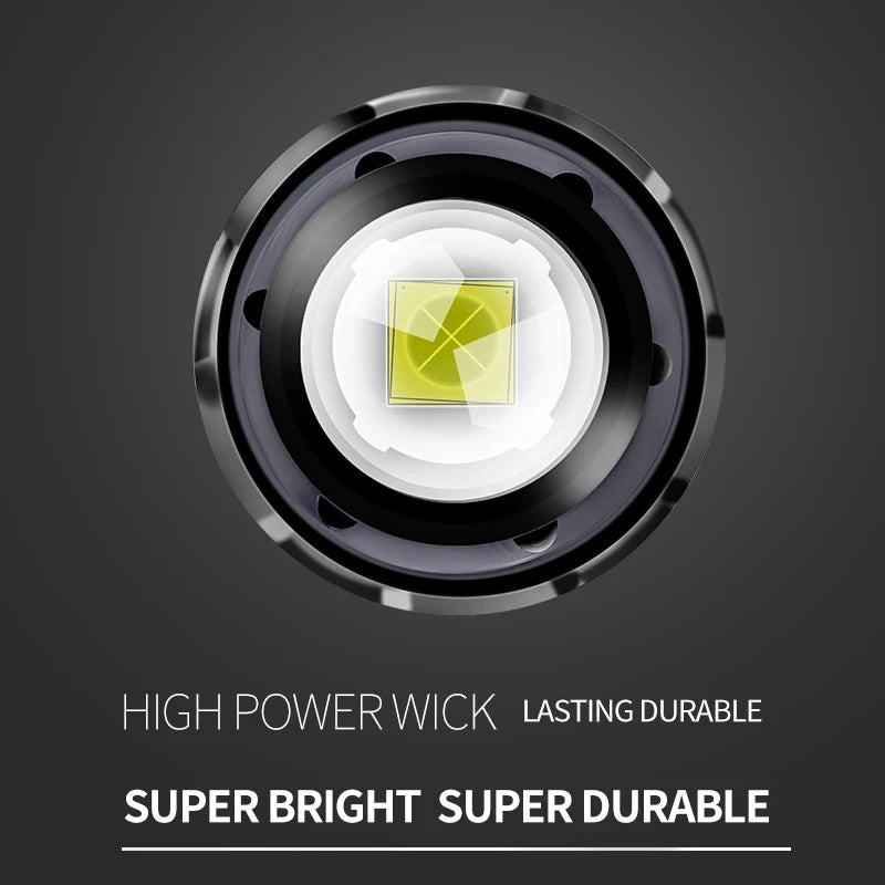 Flashlight High Power Led Torch Light Rechargeable Powerful Black Outdoor Lights 18650 Super Bright XHP50 Type-C Usb Lam