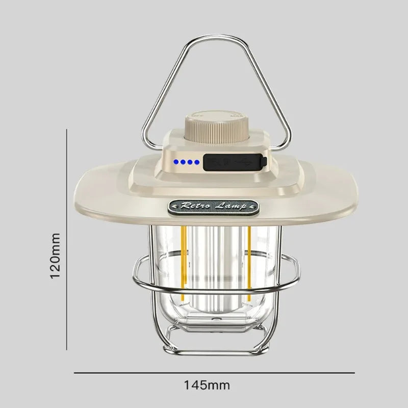Lámpara de camping LED retro colgante para tienda de campaña, resistente al agua, regulable, para exteriores, batería de 4500 mAh, luz de emergencia