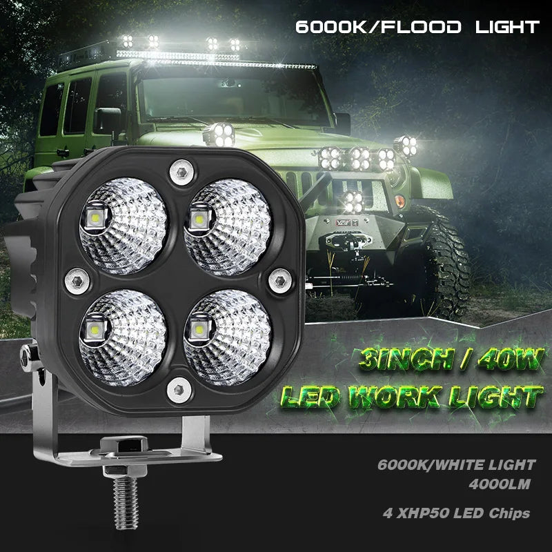 Motorcycle Headlight External Spotlight Auxiliary Lamp Driving Flood Led Bar Fog Lamp for Moto Car Offroad 4x4 ATV Truck 12V 24V