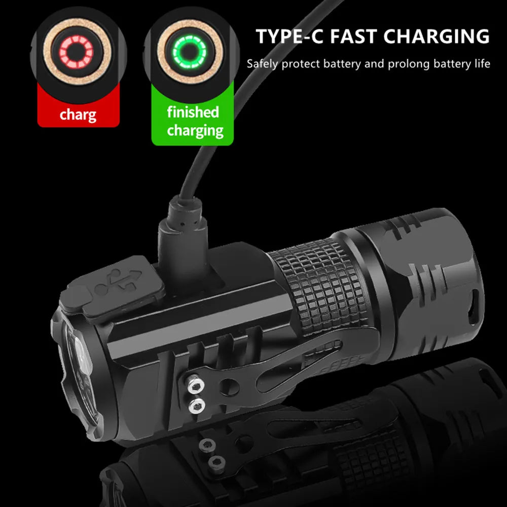 Portable Mini 3 * LED Strong Light Multifunctional Flashlight Three Eyes Small Steel Cannon TYPE-C Charging Outdoor Flashlight