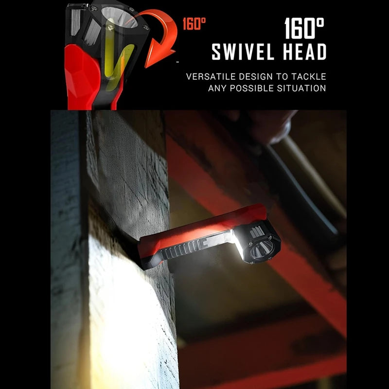 Rechargeable Work Light, Red & Black Plastic 1200 Lumens Magnetic Work Light With 160° Rotate Design