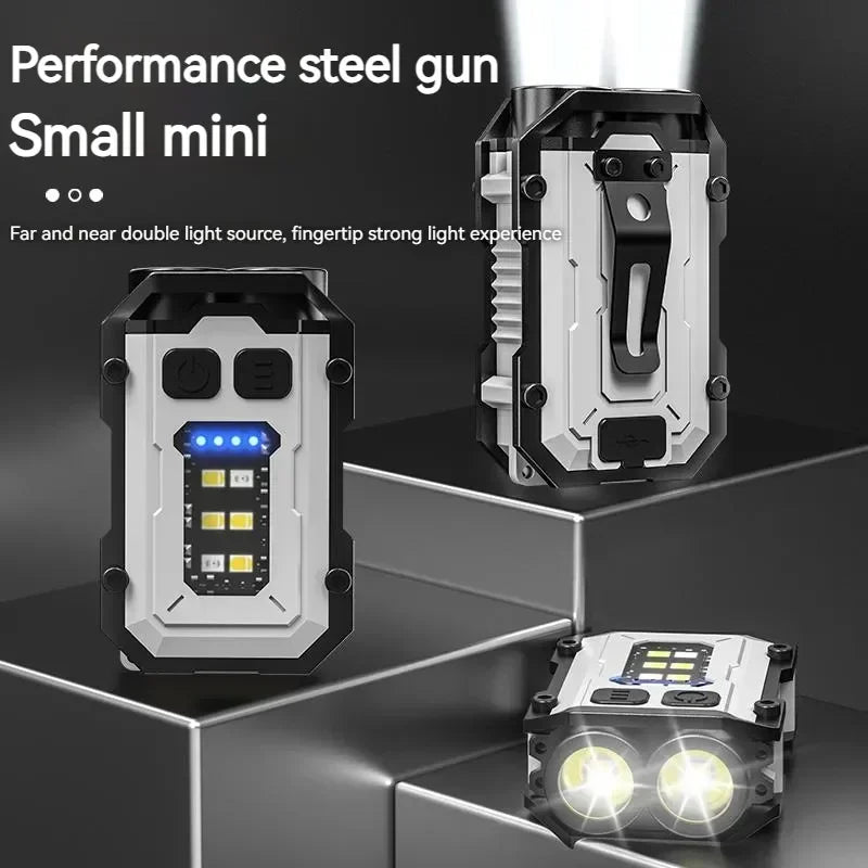 Portable Keychain Light Mini Super Bright Flashlight Rechargeable Outdoor Waterproof Emergency Work Lamp Multi-function Warning