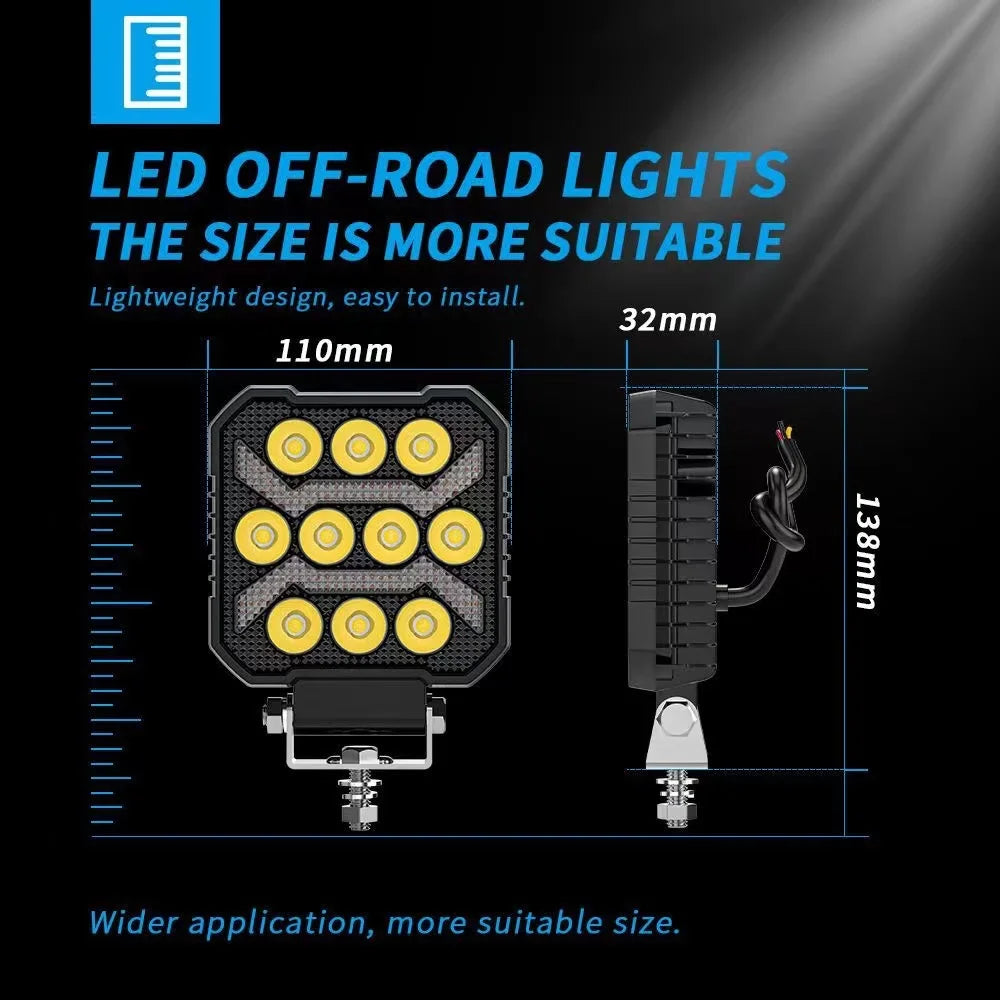 4inch Square DRL Daytime Running Lights Modified LED Work Lights Spotlights Headlights 1700LM DC9V-30V