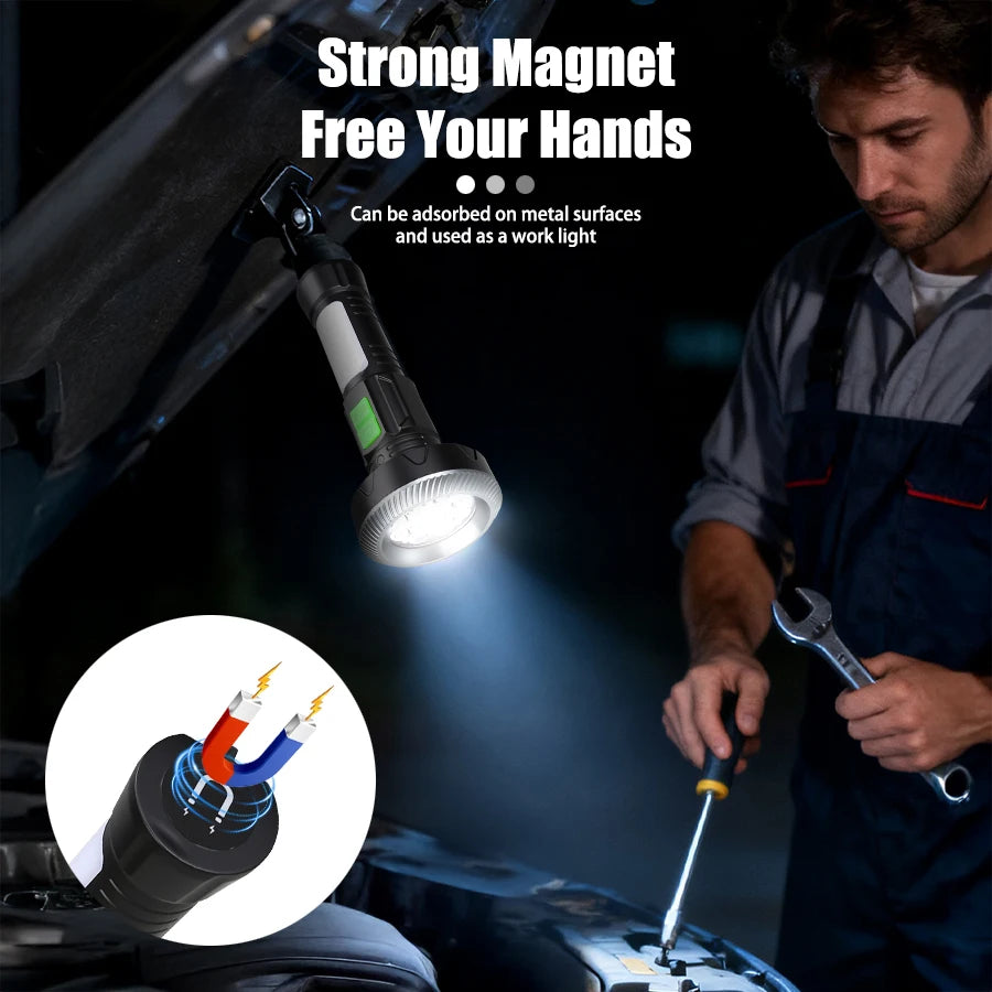 Upgrade 9 LED High Power Flashlights with Power Bank 11 Lighting Modes Portable COB Rechargeable lamp for Camping Outdoor