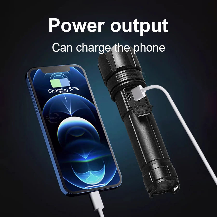 مصابيح يدوية LED عالية الطاقة XHP360 مصباح يدوي قوي قابل لإعادة الشحن طويل المدى 4500 متر مصباح يدوي للصيد يعمل بالتكتيكات