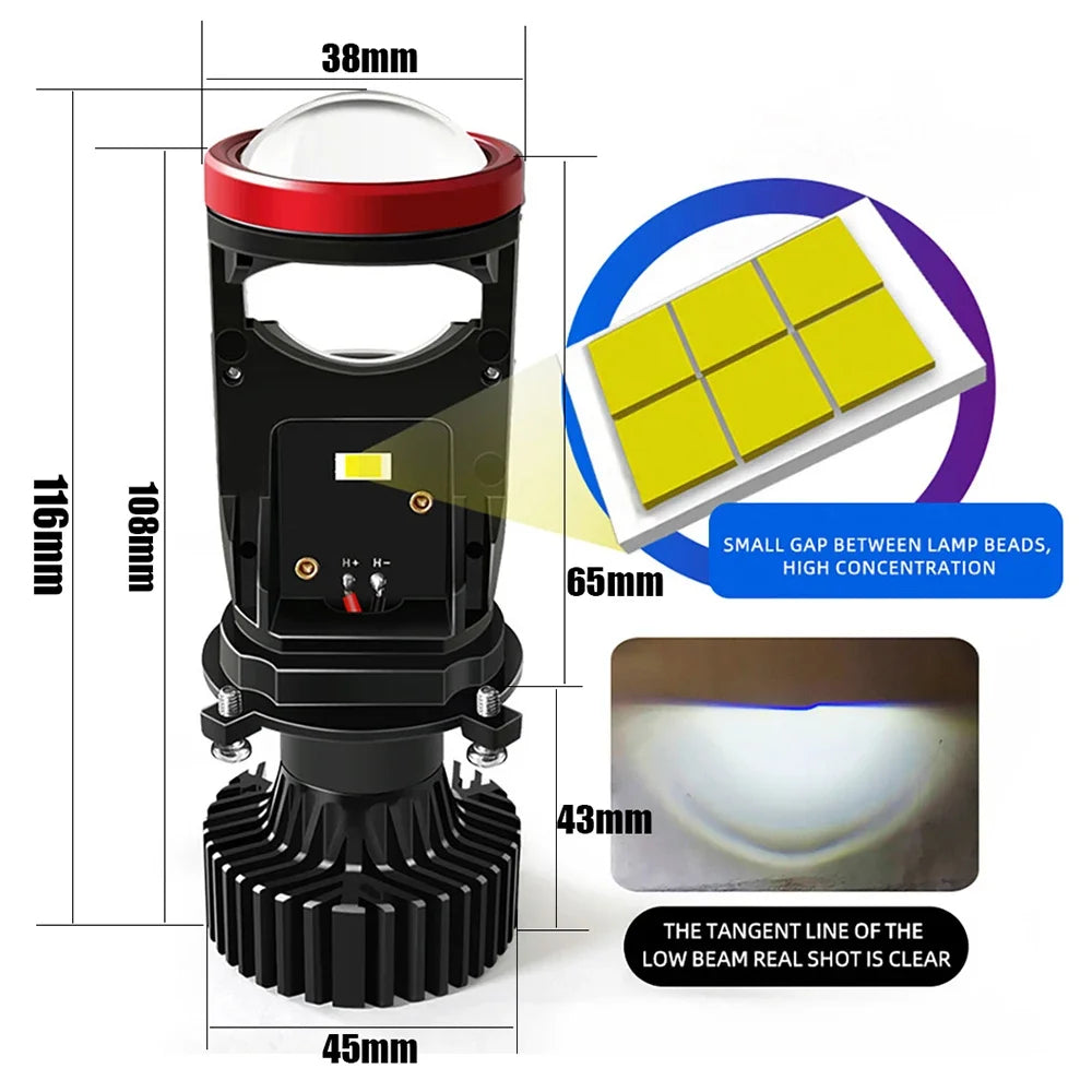 90W Super Bright LED Headlight Car H4 Mini Projector Lens Bulb 6500k 18000LM High Low Beam Turbo Fan LED Light Lamp