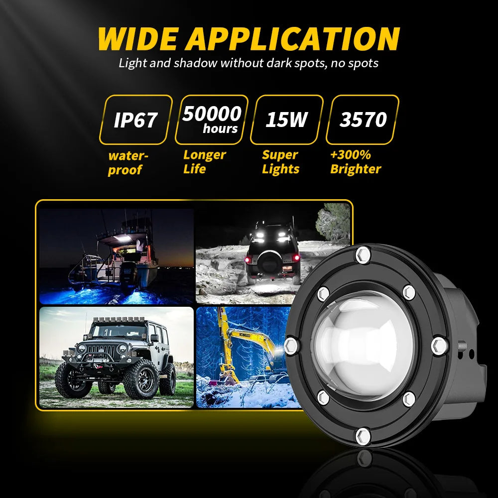New Embedded Round Modified Fog Lights 3570 LED Spotlights Car LED Work Lights Off-road Fog Lamp Waterproof 12V 24V White Yellow
