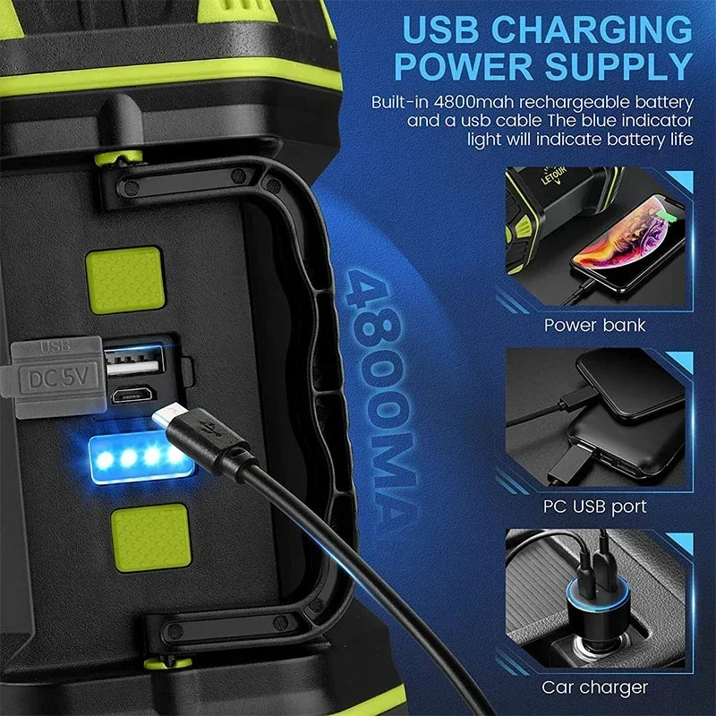 مصباح يدوي تكتيكي فائق السطوع بمخرج USB قابل لإعادة الشحن ومقاوم للماء للتخييم ومصباح بحث محمول ومصباح طوارئ محمول