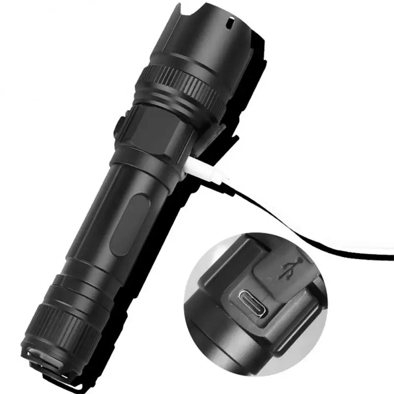 Bright Flashlight Type-c USB Rechargeable Telescopic Zoom Power Display High Brightness Flashlight