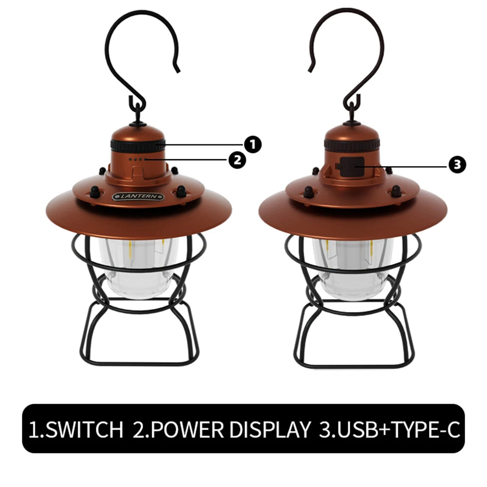 Camping Portable Retro Lantern Vintage Tent Lighting Lantern Decoration Waterproof Outdoor Garden Street Path Lawn Lamp