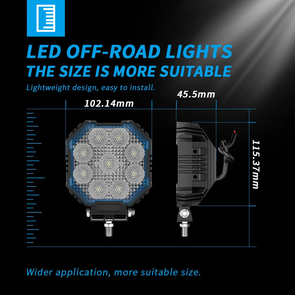 4x4 "square work lights automotive LED off-road vehicle spotlights modified floodlight paving headlights