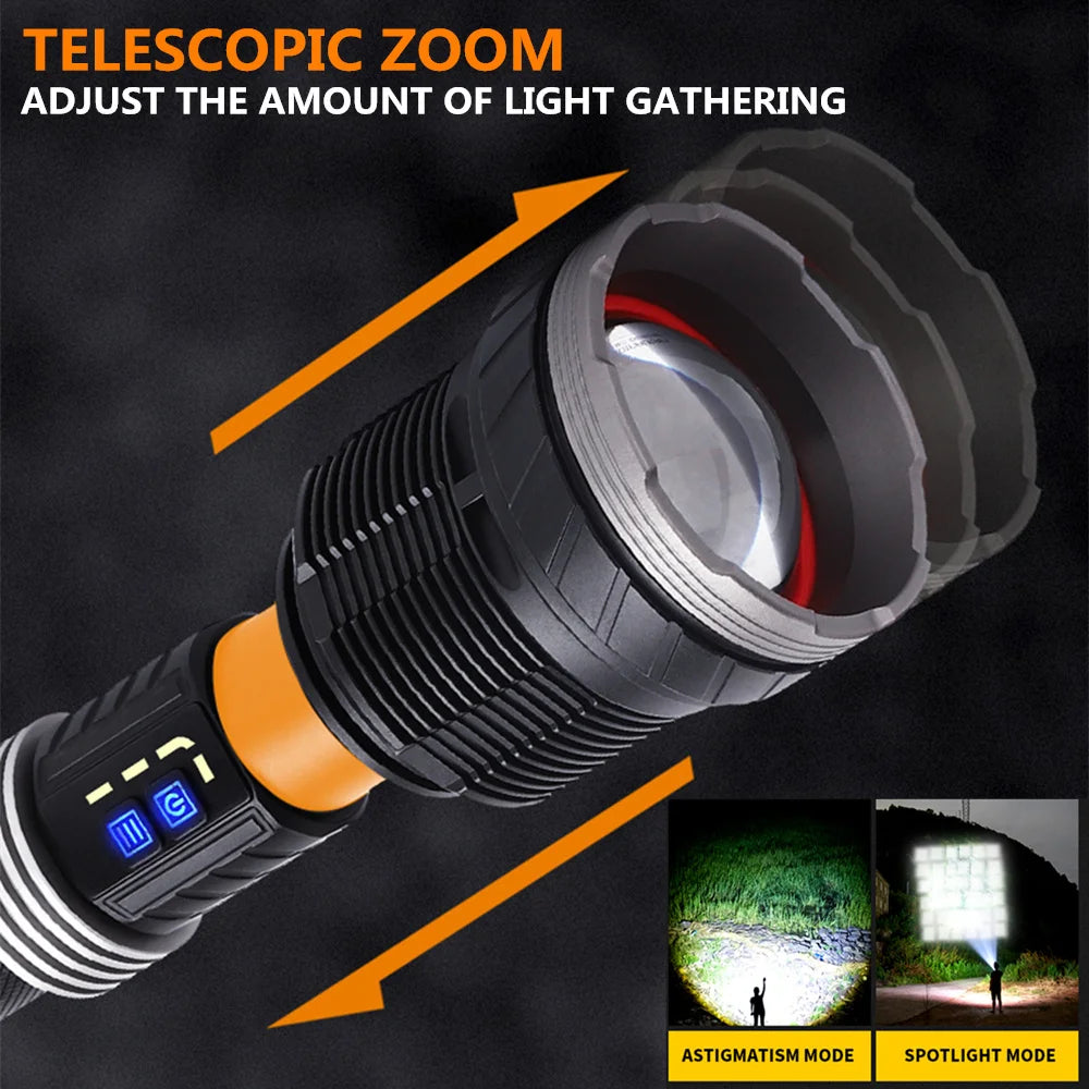 Most Powerful 36-Cores XHP360 Flashlight Zoomable Waterproof Type-C Charging Portable Power BankFor Camping Outdoor Adventure