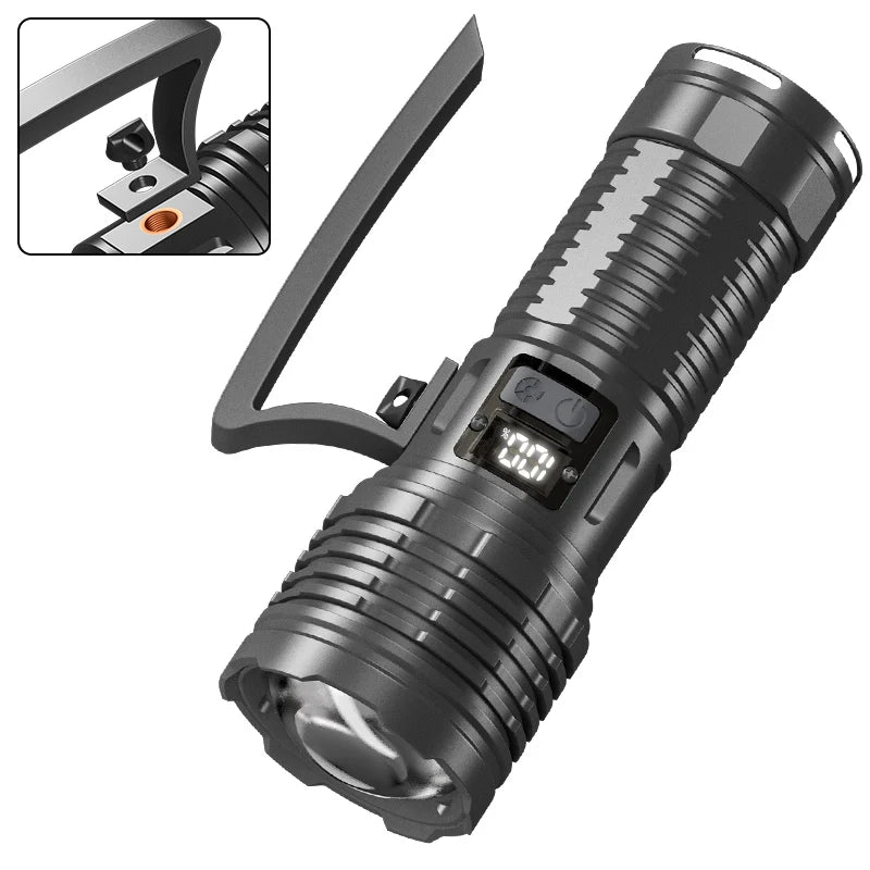 LED flashlight TYPE-C USB charging built-in battery High power waterproof zoom 4-speed adjustment Multi-function outdoor camping