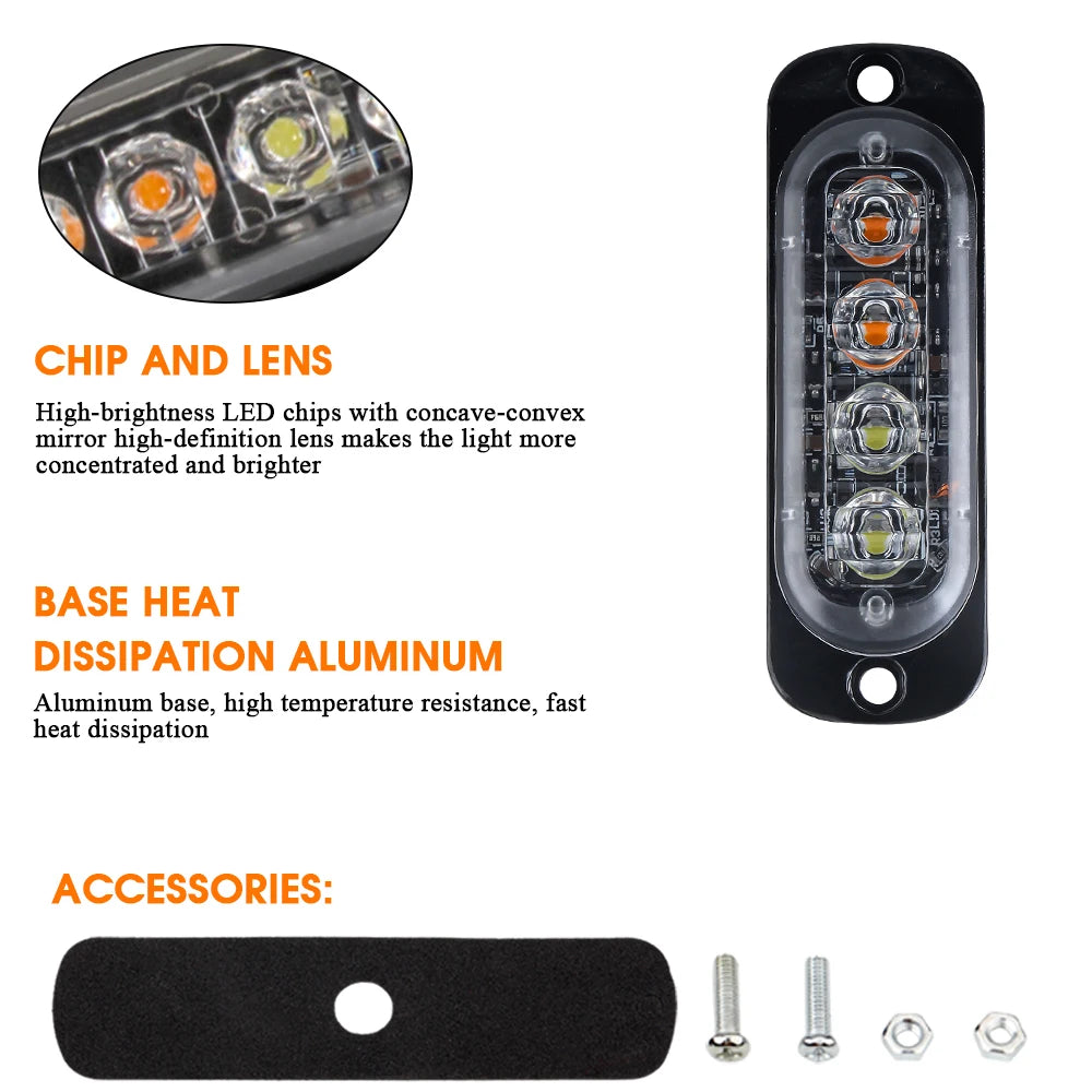 LED Strobe Light For Car Truck Emergency Flashing Grille Light 4 LED Warning Light Police Work Light Bar Strobe Led Lamp 12V 24V