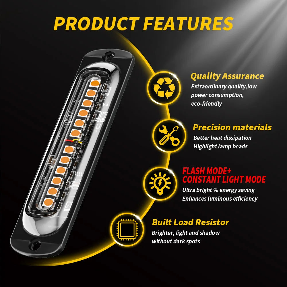 Led Strobe Warning Light Strobe Grille Flashing Lightbar Truck Car Beacon Lamp Amber Traffic Light 12V 24V Car Light Constant
