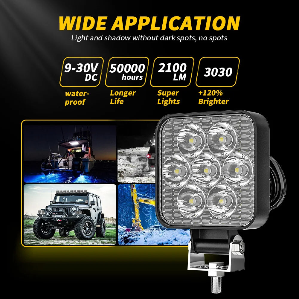 Mini 2.5 "Square Mini Led Square Work Light Pole 7LED Cross Country Marine Spotlight 4X4 Jeep JK 4Wd Truck 9V-30V