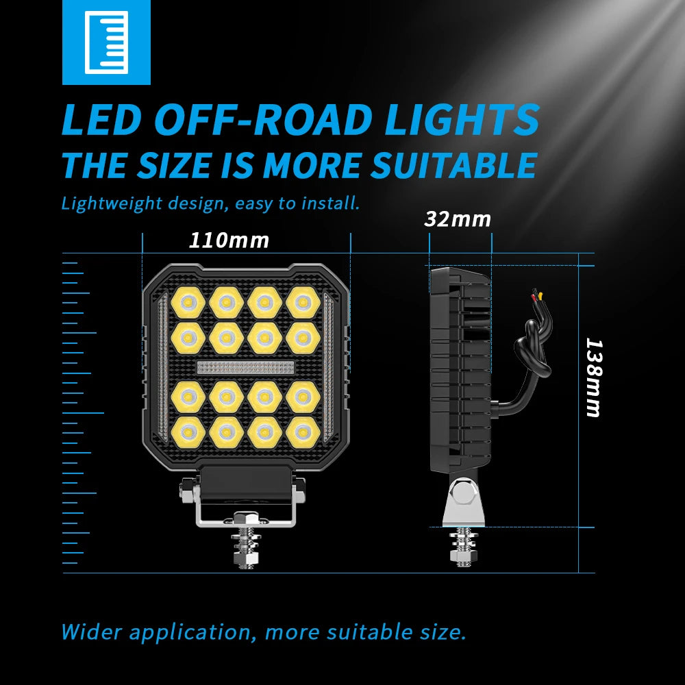 Car Led Work Light 4inch Strobe Headlight White Yellow Offroad Driving Spotlight Fog DRL Light For Jeep Truck Cars Suv Boat