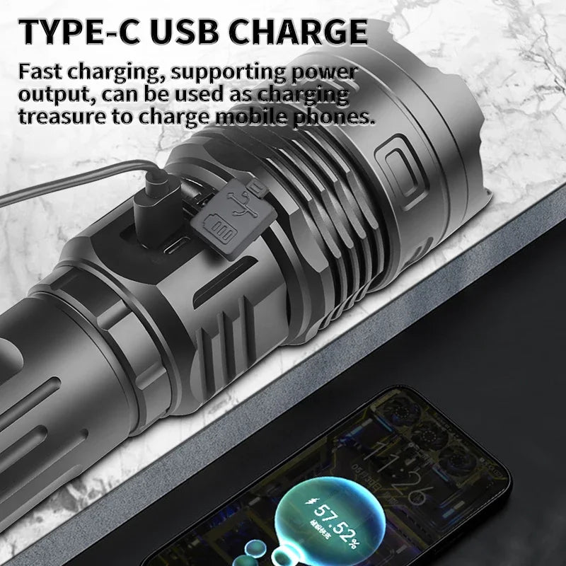 50W White Laser COB LED Flashlight Long-lasting Zoom Waterproof Camping Work Lantern Strong Light Dual Switch High PowerOutdoor