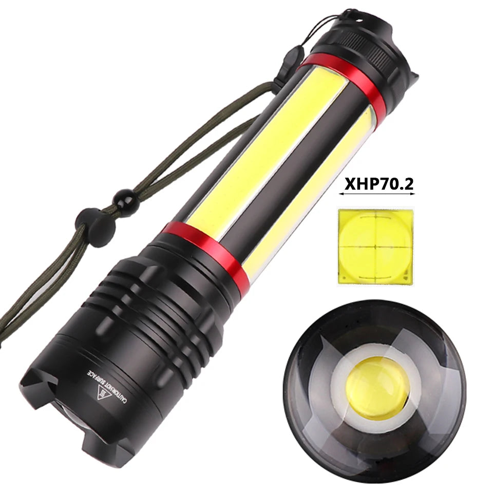 Led Flashlight XHP70 Built in Battery Hiking Usb Charging Stretch Zoomable Powerful Rechargeable Powerbank Torch Lantern