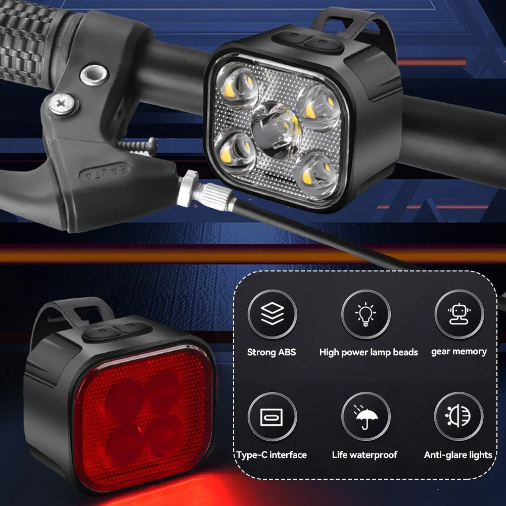 Huntmaster 5LED High Bright Bicycle Lighting Warning Light Waterproof MTB Bike Headlight Taillight