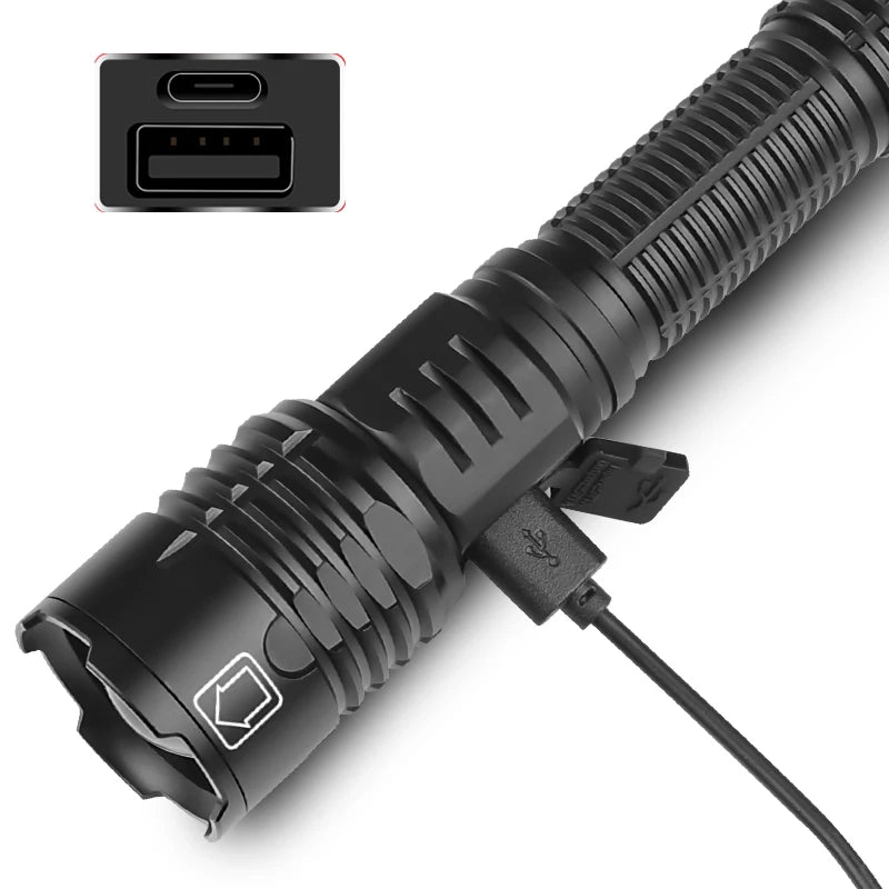 Led Flashlight XHP70 Memory Switch Torch Camping Hunting Light Aluminum Alloy Waterproof Zoomable Lantern