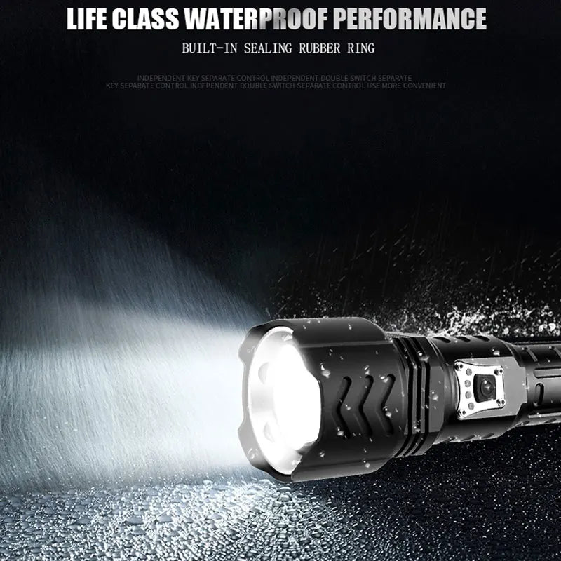 Powerful 4 Core XHP90 LED Flashlight With Battery Display Portable Torh outdoor waterproof light Suitable for camping, adventure