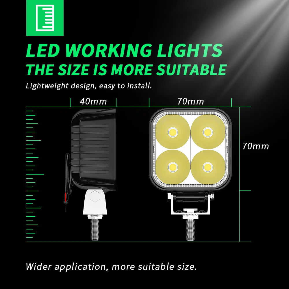 مصباح عمل LED صغير فائق السطوع للسيارة، مصباح ثابت ومتوهج، 4 مصابيح LED 9-30 فولت، مصباح مساعد، مصباح أمامي للدراجات النارية معدل