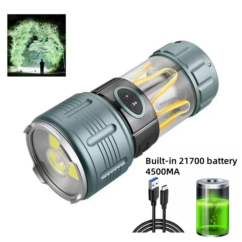 Multifunctional LED Flashlight Large Capacity Battery USB Rechargeable Dual Light Tactical Flashlight Outdoor Emergency Camping