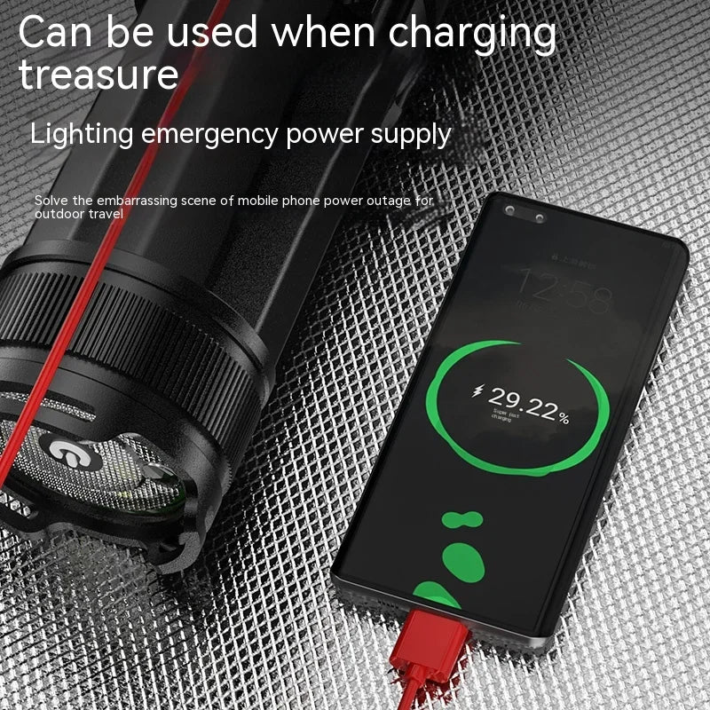 Linterna LED de alta potencia y largo alcance, luz potente, carga USB, batería de litio, zoom telescópico para exteriores, linterna superbrillante