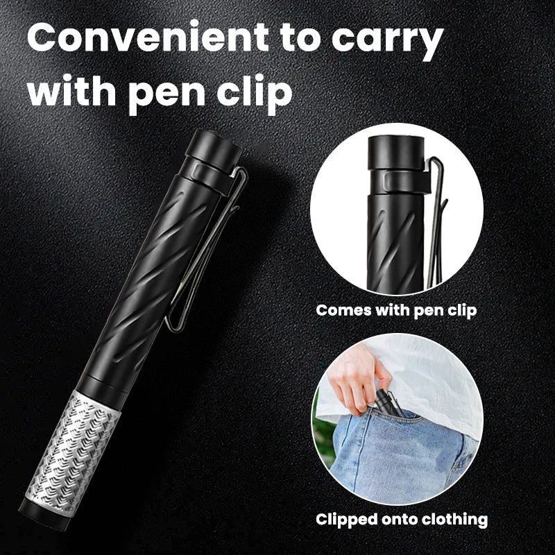 Rechargeable Pen Light Flashlight, 400 Lumens Small Pocket Flashlight with Clip 3-Color Type-C Charging for Inspection Emergency