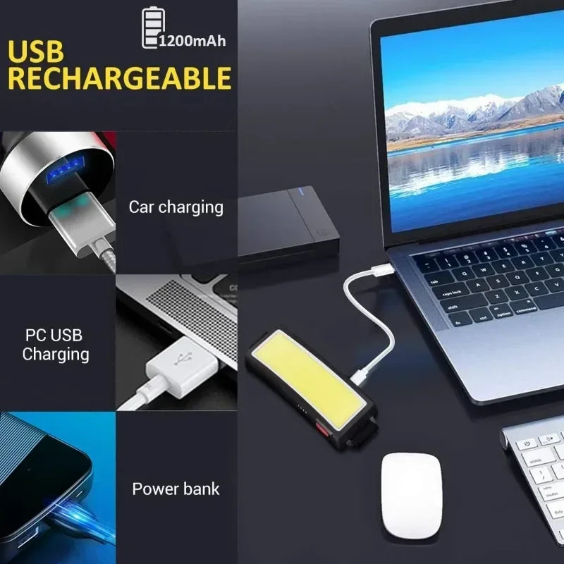 مصابيح أمامية COB قوية وطويلة المدى ورأس صيد ومصباح يدوي قابل لإعادة الشحن عبر USB ومصباح يدوي للتخييم في الهواء الطلق والمشي لمسافات طويلة