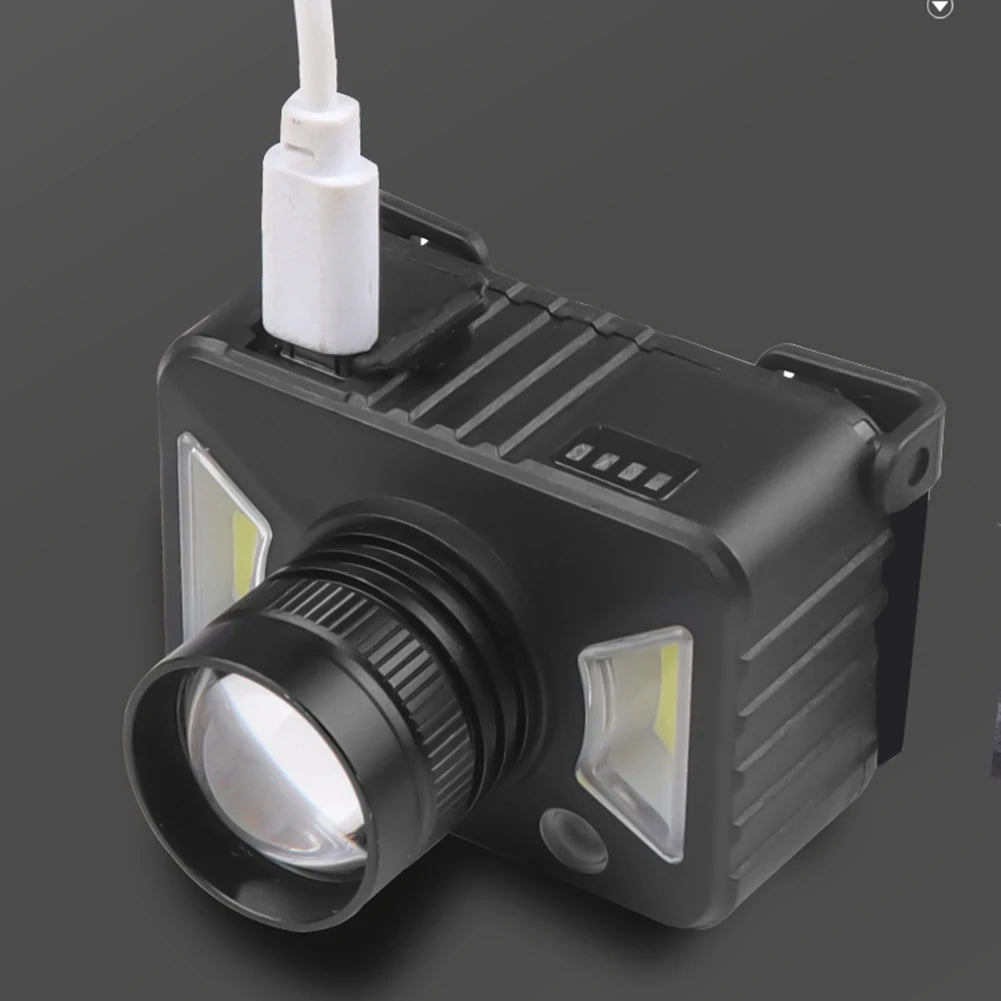 XPE+COB Headlight Torch Micro USB Rechargeable 400LM Telescopic Zoom IPX4 Power Display 500mAh Wave Induction for Hiking Cycling