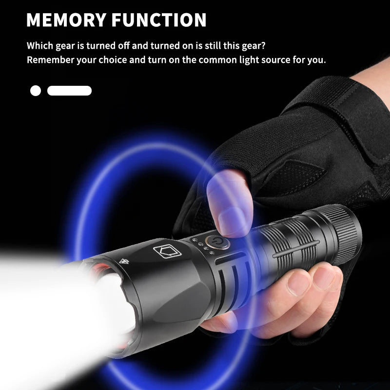 Power Bank with Memory function LED Flashlight TYPE-C USB Rechargeable Torch Shot Long Rang Flash light Bright Tactical Lantern