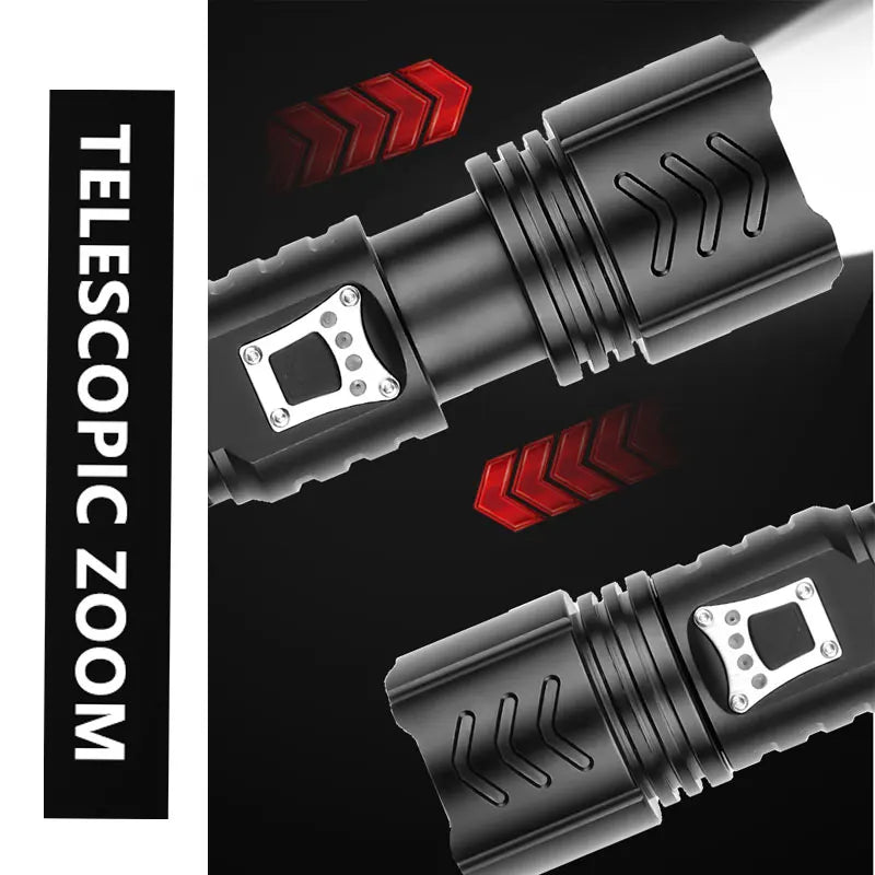 Powerful 4 Core XHP90 LED Flashlight With Battery Display Portable Torh outdoor waterproof light Suitable for camping, adventure