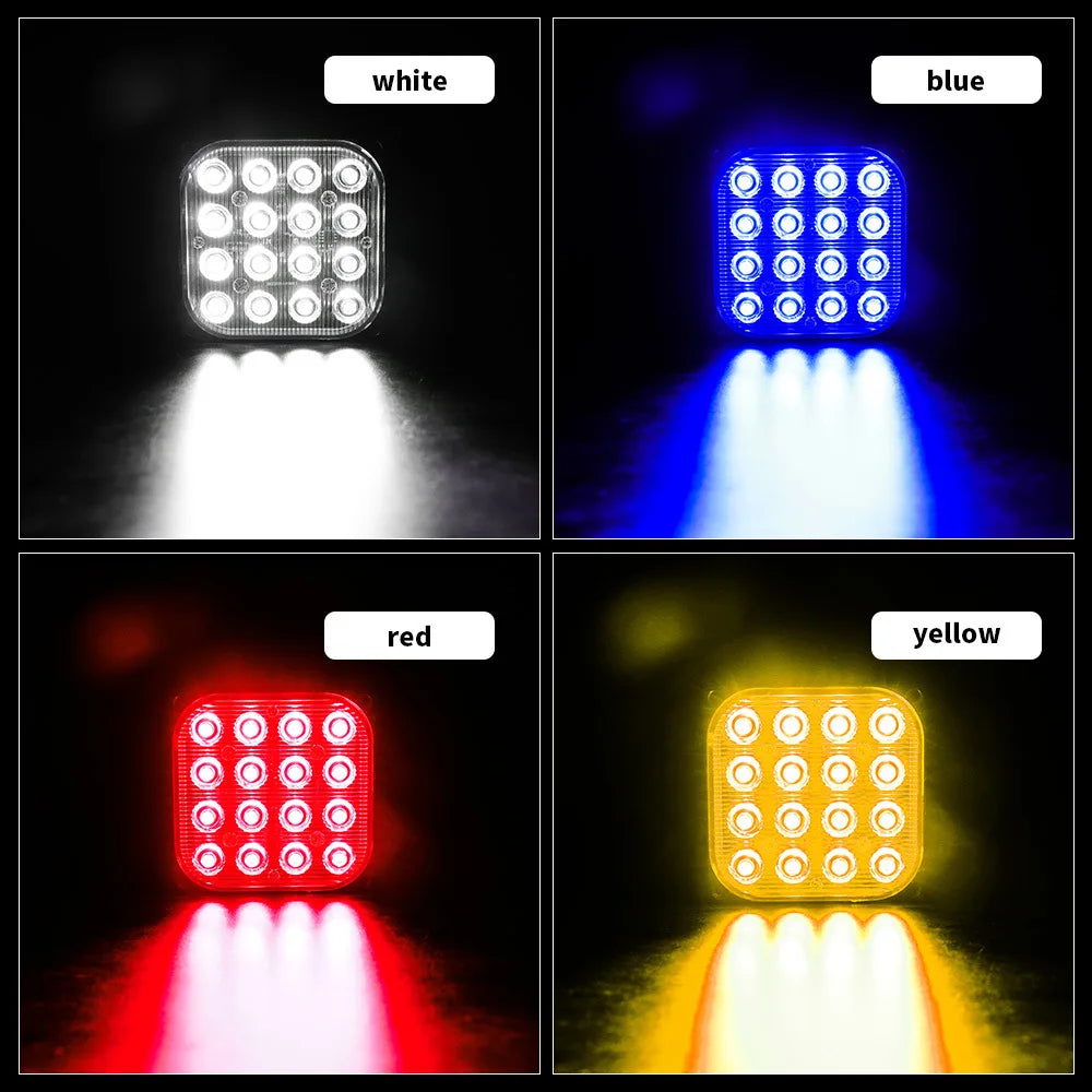 12V-24V 16LED Strobe Warning Light Grille Flashing Lightbar Car Beacon Lamp Amber Traffic Light White Square Side Maker Lights
