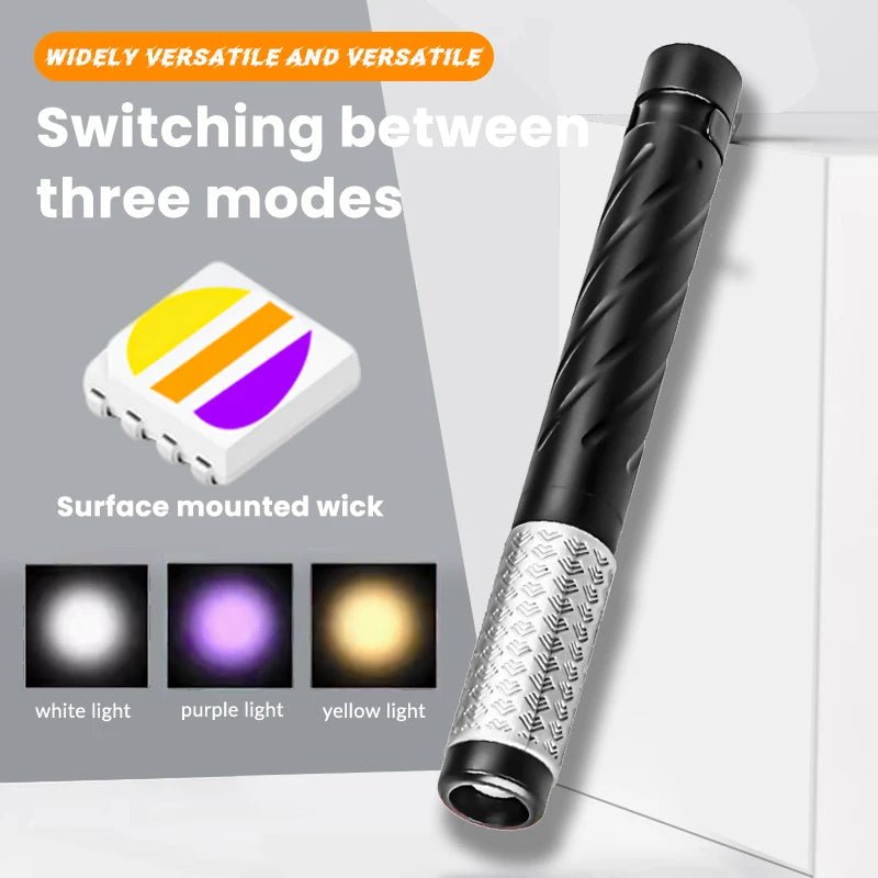 Rechargeable Pen Light Flashlight, 400 Lumens Small Pocket Flashlight with Clip 3-Color Type-C Charging for Inspection Emergency