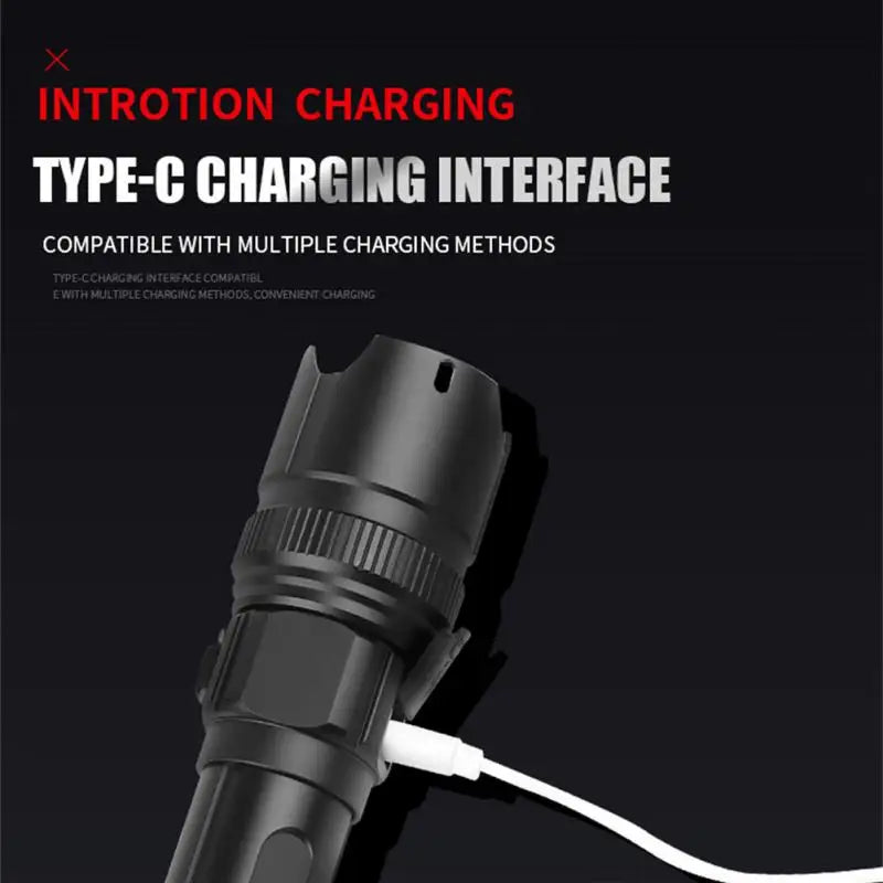 Bright Flashlight Type-c USB Rechargeable Telescopic Zoom Power Display High Brightness Flashlight