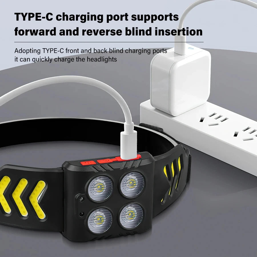 Ultra Bright XPE+COB LED Sensor Headlamp Type-C Fast Charging Headlight Outdoor Portable Waterproof Camping Fishing Headlight
