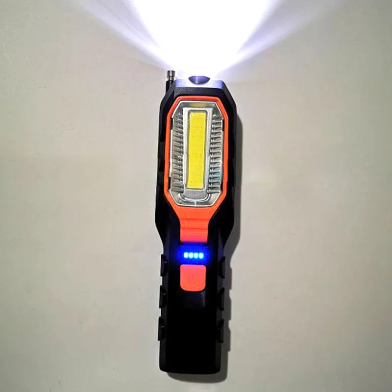 USB Rechargeable LED Flashlight Work Light Lamp LEDs Torch Stand Swivel Hook for Camping Workshop Car Repair Use of Power Bank