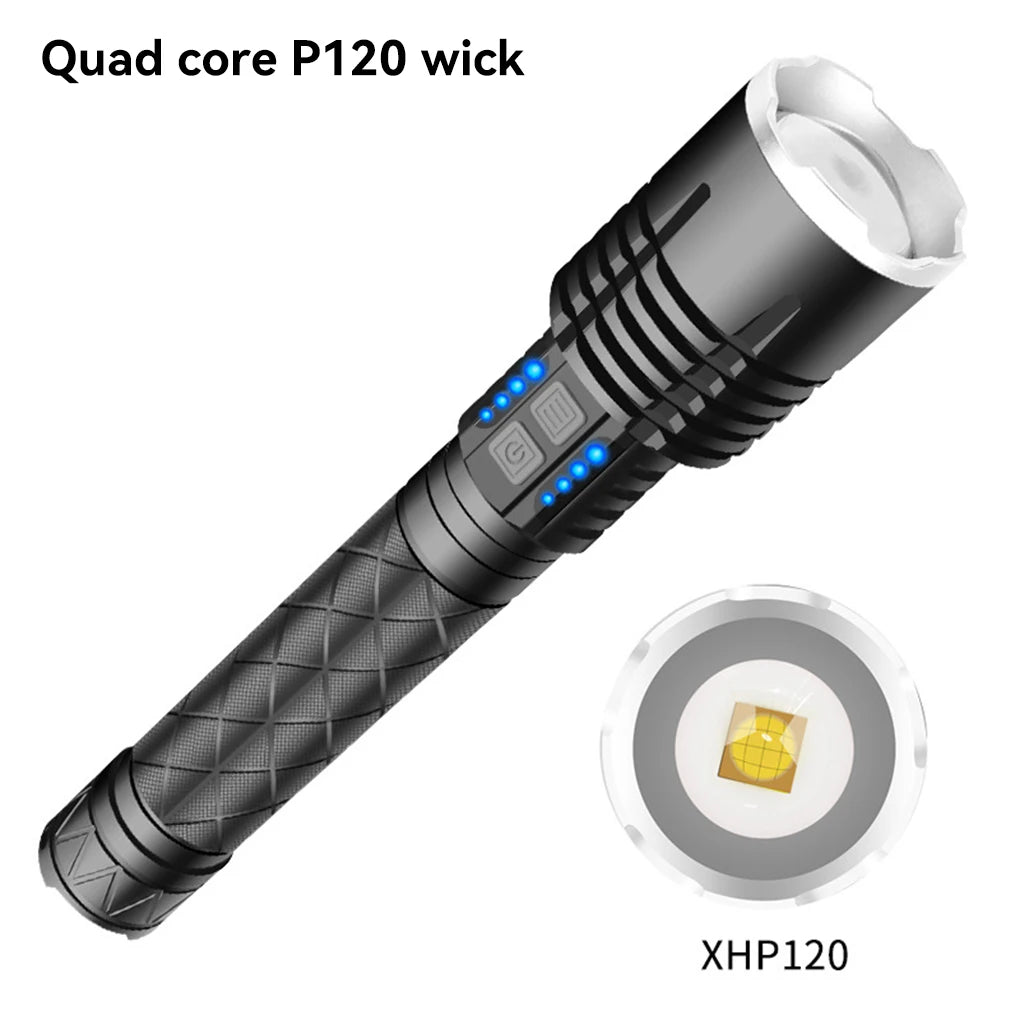 Flashlight Powerful XHP120 Rechargeable Torches Aluminium Alloy Outdoor