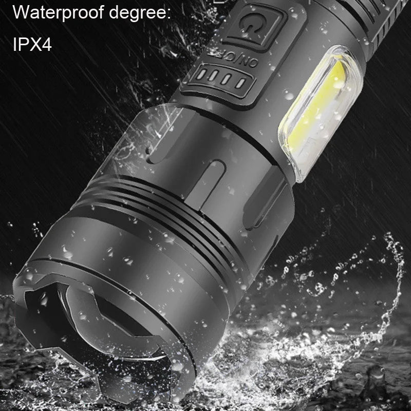 High Power LED Flashlight, USB rechargeable Waterproof Torch, Zoomable 3 main light modes Light
