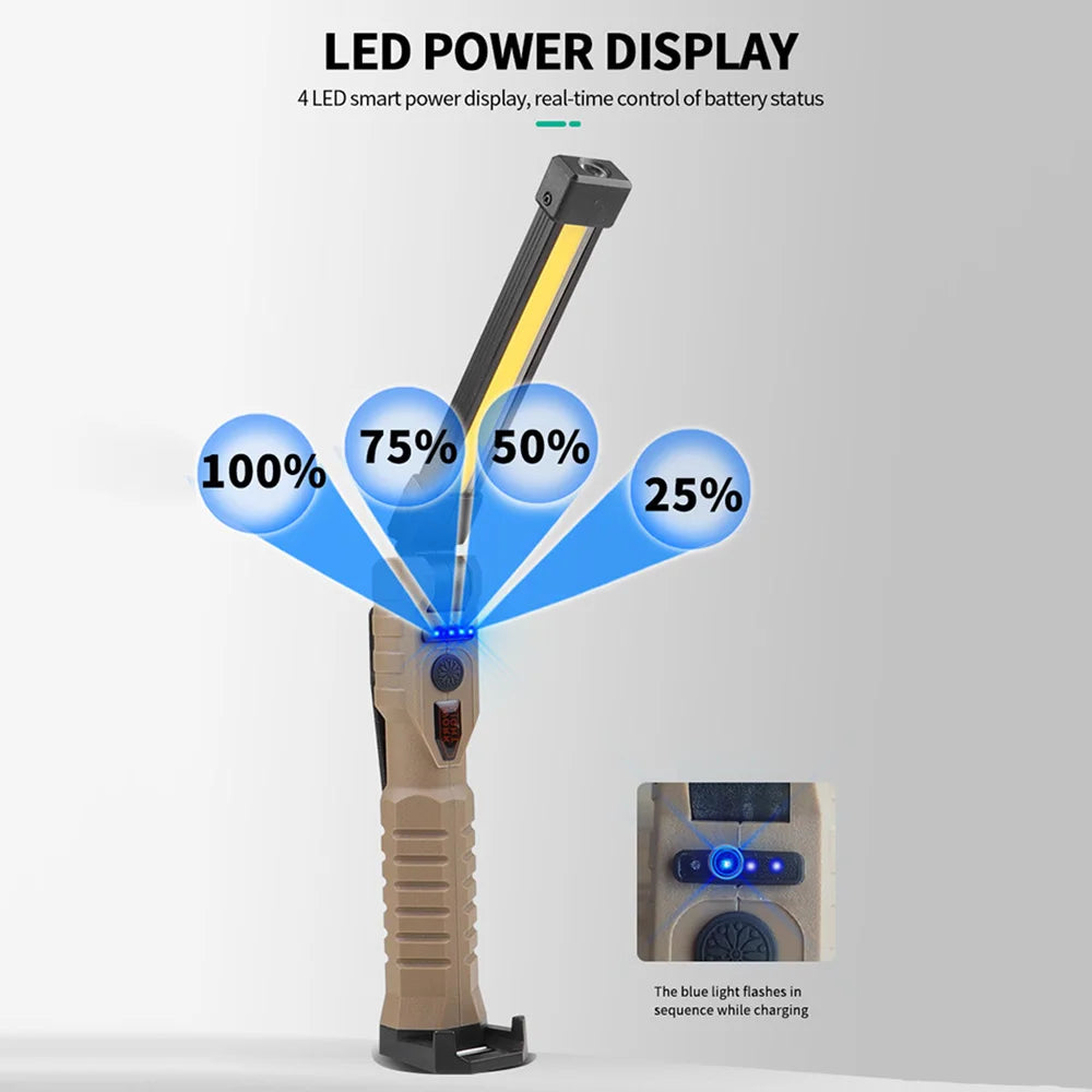 Folding COB XPE LED Handheld Flashlight 18650 Rechargeable Garage Work Light Magnet Emergency Car Inspection Lamp Red SOS Strobe