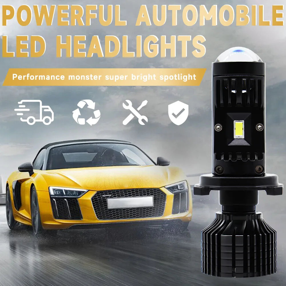 New Car Light Mini Lens LED H4 H7 60W Bulb Car Headlight High Beam Low Beam 6500k White Headlight Bulbs Conversion Kit