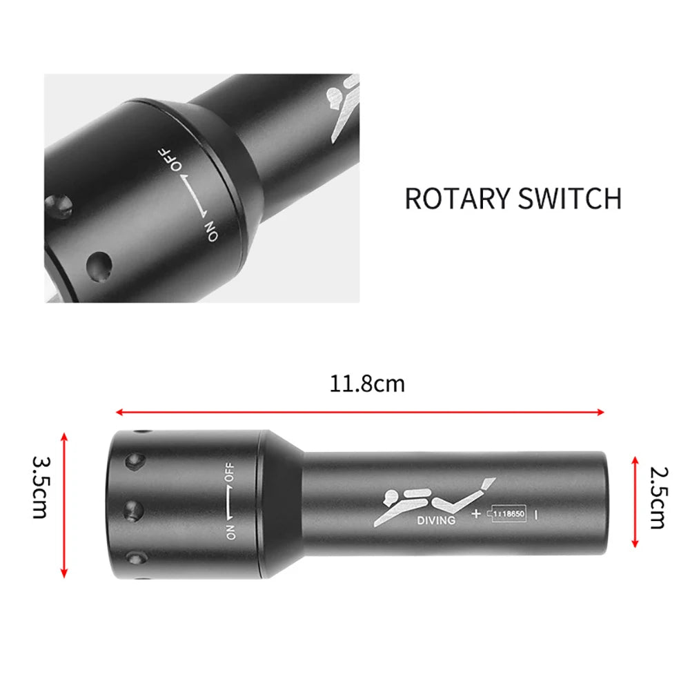 Most Powerful Professional Diving Flashlight Underwater Scuba Diving Torch IPX8 Waterproof Dive Light 18650 Battery