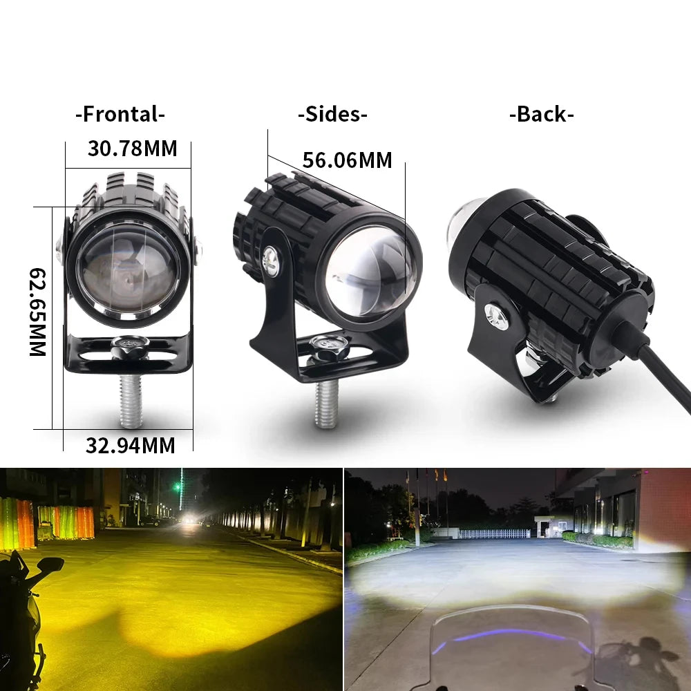 Faros LED para motocicleta, accesorios para motocicletas, faros antiniebla, miniproyector, lámpara de conducción, lente para scooter ATV, color dual, 12 V