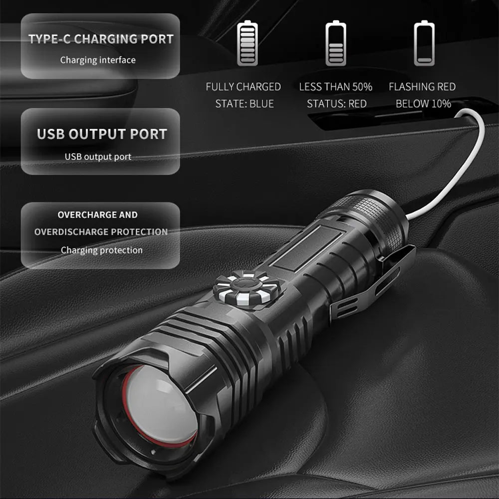 Flashlight High Power Led Torch Light Rechargeable Powerful Black Outdoor Lights 26650 18650 Strong Xhp99 Usb Flashlamp